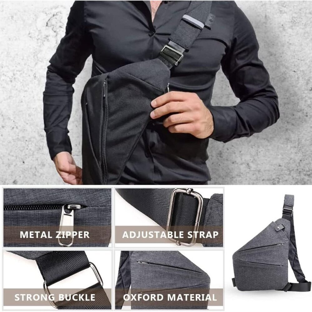Lightweight Anti-Theft Crossbody Bag with Multiple Pockets - Sport Gray Style - Picture 6 of 8